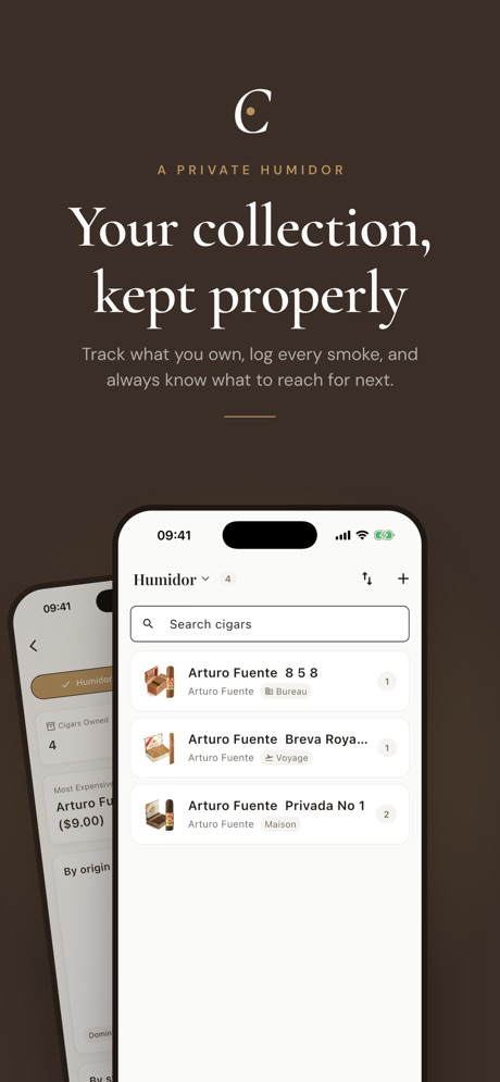 Cigarino screenshot — my humidor