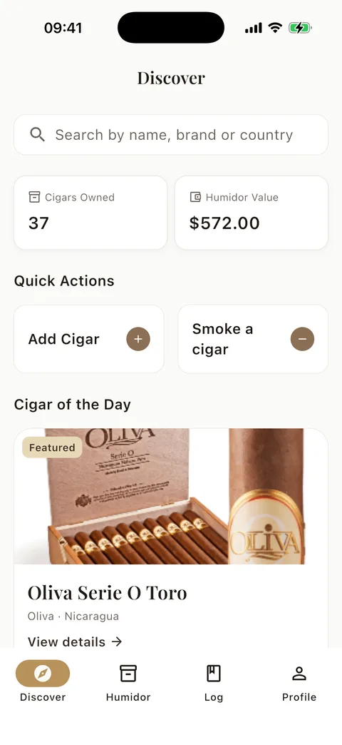 Cigarino screenshot — my humidor