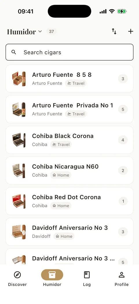 Cigarino screenshot — collection inventory