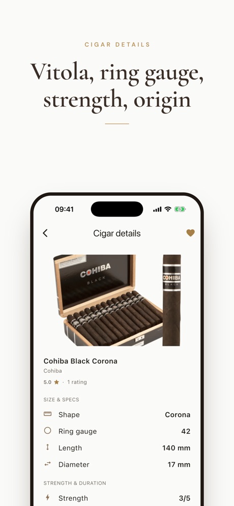 Cigarino screenshot — cigar detail