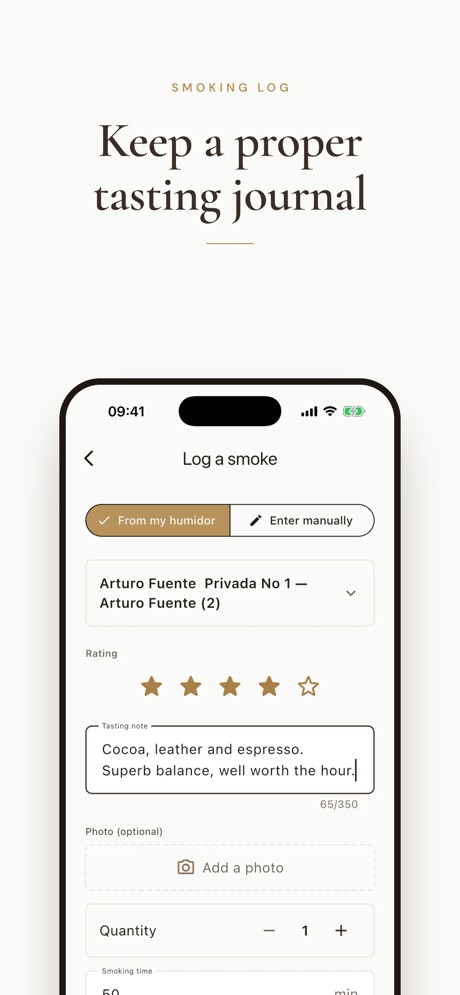 Cigarino screenshot — tasting journal