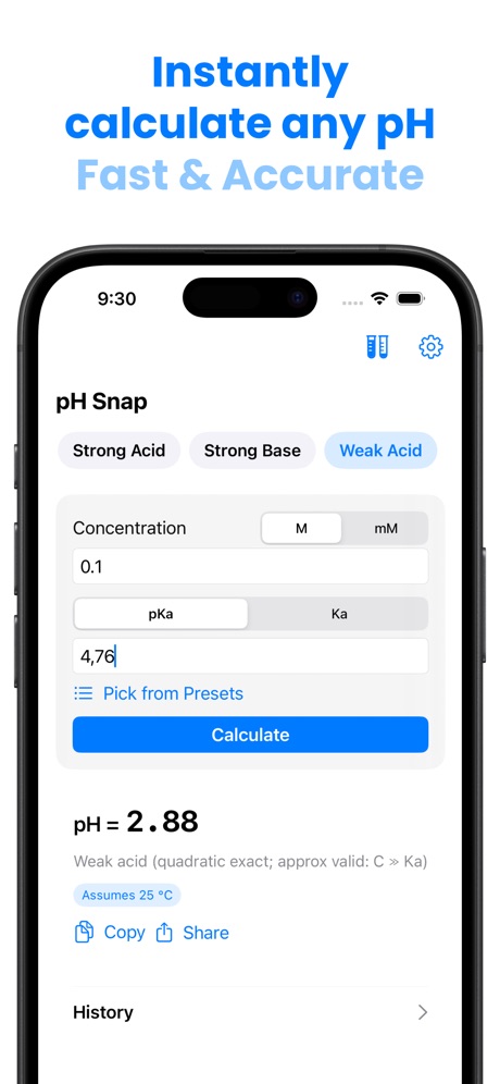pH Snap screenshot — pH calculation